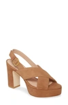 Stuart Weitzman Jerry Suede Platform Sandals In Camel Suede
