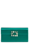Roger Vivier Flower Buckle Satin Clutch In Granita