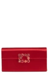 ROGER VIVIER FLOWER BUCKLE SATIN CLUTCH,RBWAMFD0200RS0M014