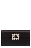 Roger Vivier Flower Buckle Satin Clutch In Argento