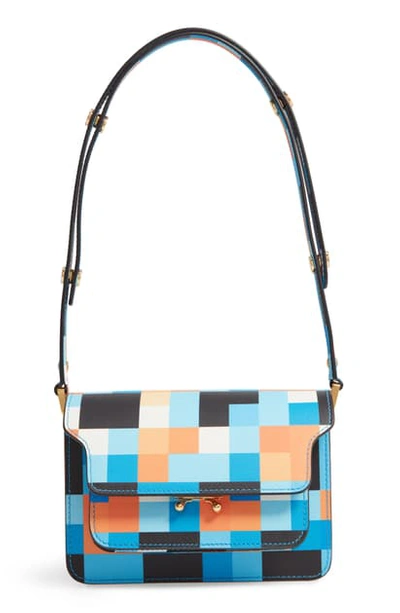 Marni Small Trunk Colorblock Leather Shoulder Bag In Iris Blue