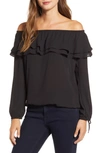 Michael Michael Kors Off-the-shoulder Long-sleeve Ruffle Peasant Top In Black