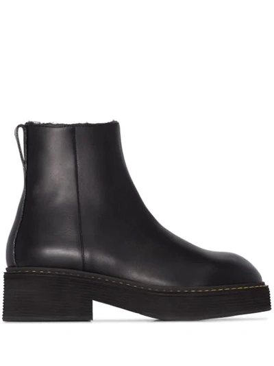 Marni Shearling-lined Ankle Boots In 00n99 Black