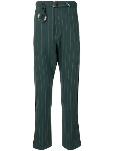 Miharayasuhiro Striped Drop Crotch Trousers In Green