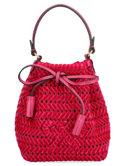 Anya Hindmarch The Neeson Tiny Velvet Ribbon Drawstring Bucket Bag, Magenta In Fuchsia