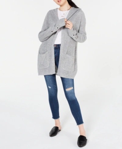 Almost Famous Juniors' Lace-up Hoodie In Grey Heather