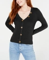 ALMOST FAMOUS JUNIORS' RIBBED CROPPED BUTTONED SWEATER