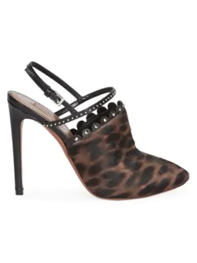 Alaïa Women's Leopard-print Calf Hair Slingback Pumps In Marron