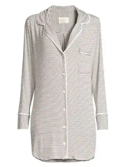 Maison Du Soir Augustine Striped Sleepshirt In Off White