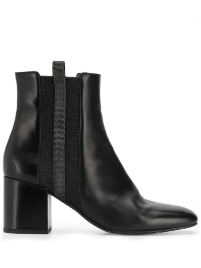 Brunello Cucinelli Bead-embellished Leather And Cashmere Chelsea Boots In Black