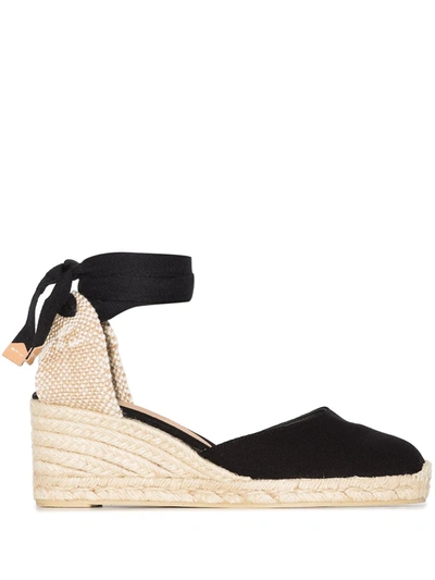 Castaã±er Carina 60 Ankle-tie Wedge Sandals In Black