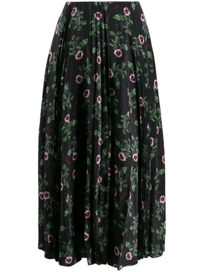 Valentino Pleated Floral Print Skirt - 黑色 In Black