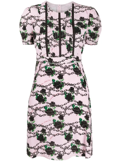 Valentino Roses And Chains Printed Dress In 粉色