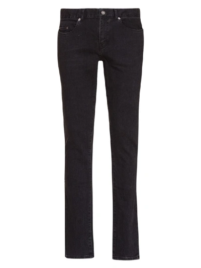 Saint Laurent Saint Lauren Distressed Skinny Jeans In Deep Black Stretch Denim In Nero