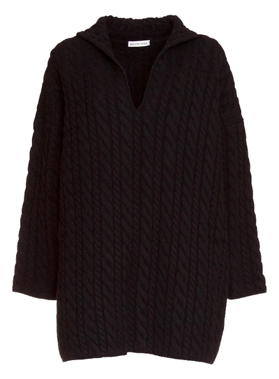 Balenciaga Swing Oversized Pullover In Mixed Cable Knit In Nero
