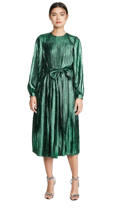 Marc Jacobs Pleated Lame Self-tie Midi Dress In Green