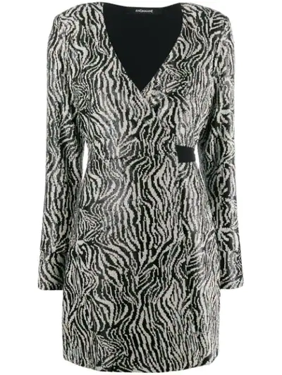 Andamane Bonnie Sequin Zebra-print Wrap Dress In Zebra Bianca