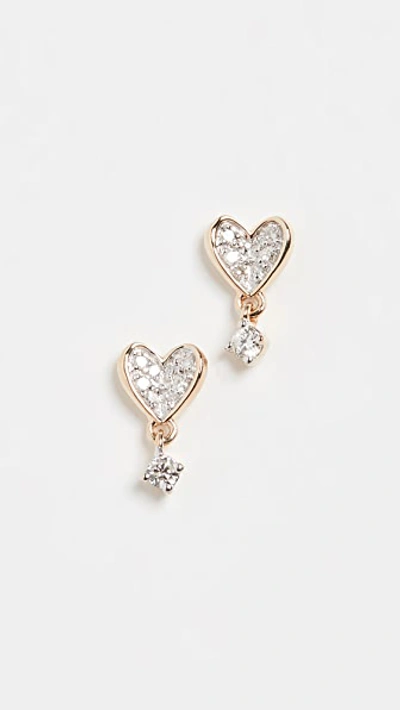 Adina Reyter 14k Tiny Pavé Folded Heart Post Earrings In Yellow Gold
