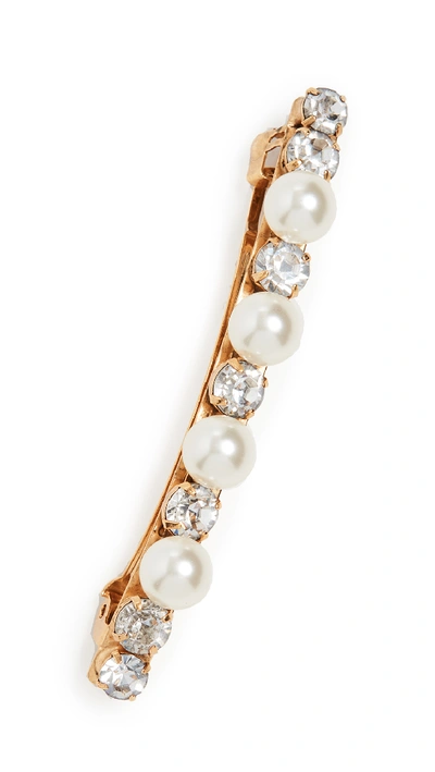 Jennifer Behr Crystal And Pearl Barrette In Crystal Antique Gold