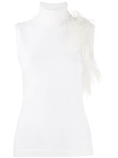 P.a.r.o.s.h Feather Detailed Knit Top In White