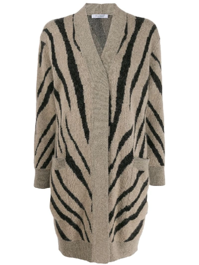 Max Mara Zebra Print Mohair Blend Knit Cardigan In Neutrals