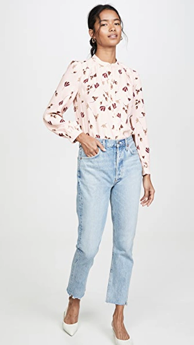 Joie Myella Floral Long Sleeve Crepe Shirt In Laurel