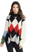 Preen By Thornton Bregazzi Ingrid Argyle Wool-blend Turtleneck Sweater In Black/cream/red Diamond