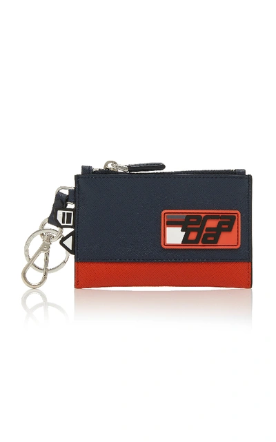 Prada Two-tone Embellished Textured-leather Pouch In Navy
