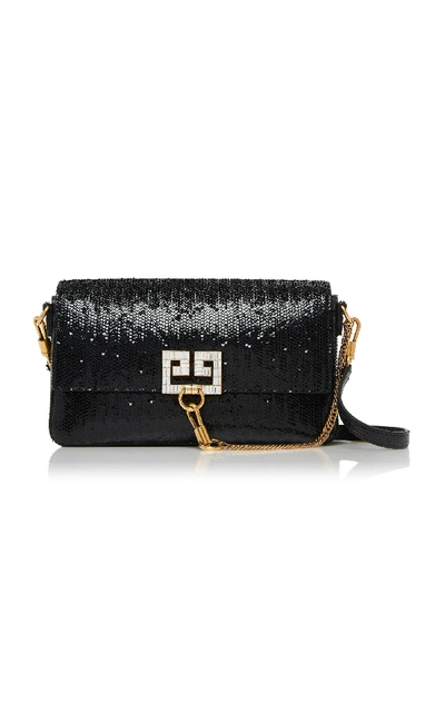 Givenchy Glittered Patent-leather Shoulder Bag In Black