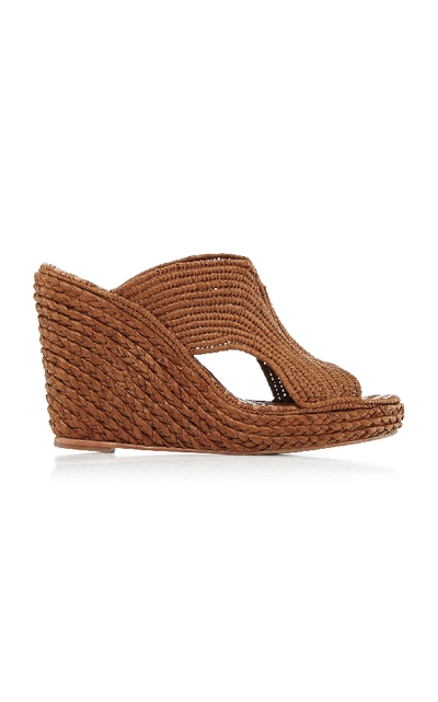 Carrie Forbes Lina Raffia Wedge Slides In Black