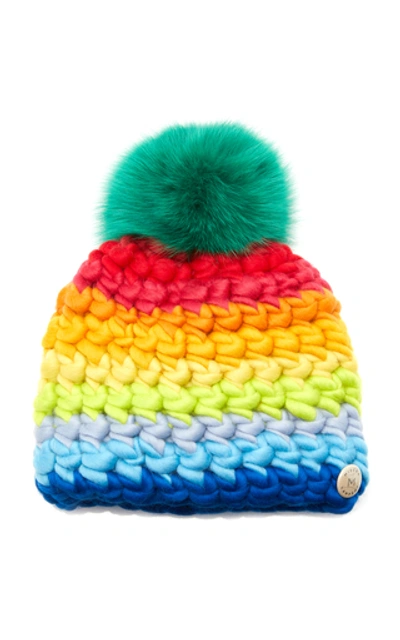 Mischa Lampert Exclusive Children's Fur-topped Striped Wool Beanie In Multi