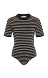Michael Kors Striped Stretch-jersey Bodysuit Size: L