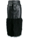 SAINT LAURENT FAUX-FEATHER TRIM FITTED SKIRT