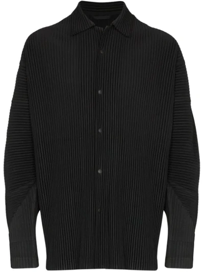 Issey Miyake Micro-pleated Long-sleeve Shirt In Black