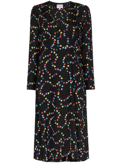 Hvn Pussy-bow Printed Silk-georgette Dress In Black,red,yellow