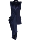 Alexander Mcqueen Asymmetric Draped Satin And Grain De Poudre Wool-blend Vest In Blue - Sapphire