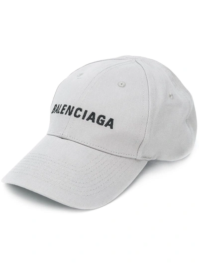 Balenciaga Embroidered Logo Baseball Cap In Lead,black