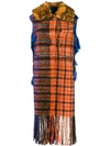 MARNI SLEEVELESS PLAID FRINGE COAT