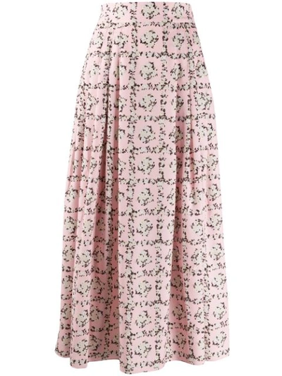 Emilia Wickstead Myrtle Floral Satin Midi Skirt In Pink