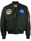 Alpha Industries Mens Black Nasa Ma-1 Baseball-collar Shell Bomber Jacket L In Black