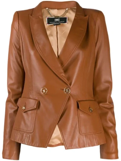 Elisabetta Franchi Textured Blazer Jacket In Brown