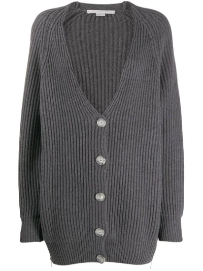 Stella Mccartney Oversized Zipped-side Ribbed Wool Cardigan In Grey
