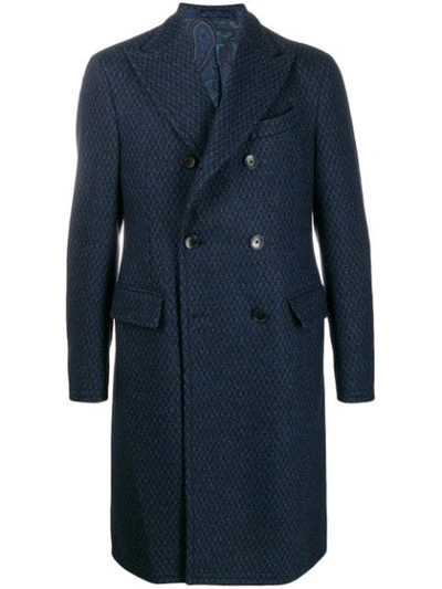 Etro Patterned Double Breasted Coat In Blue