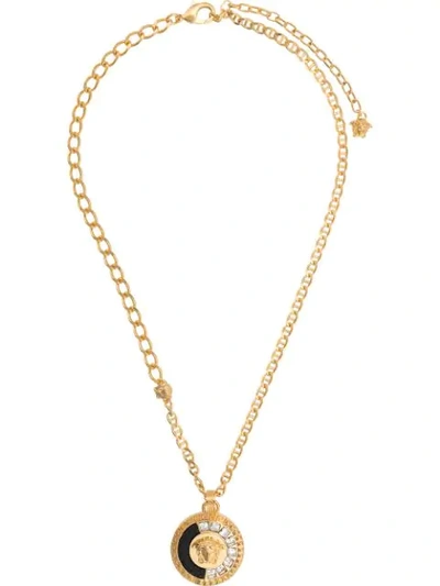 Versace Embellished Medusa Charm Necklace In Gold