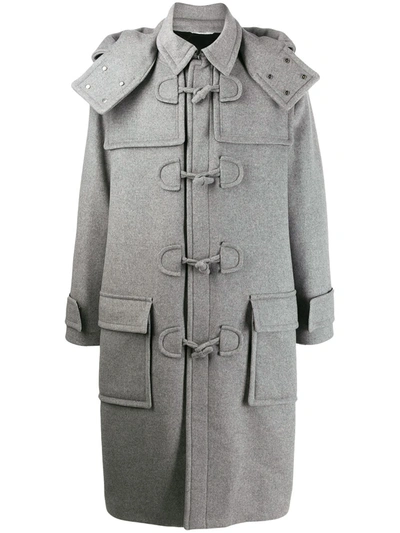 Valentino Hooded Midi Duffle Coat In Grey