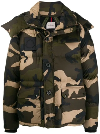Moncler Dary Camouflage Quilted Down Cotton Jacket In Green