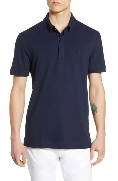 Lacoste Stretch Cotton Paris Regular Fit Polo Shirt In Navy Blue