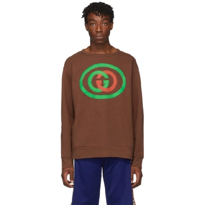 Gucci Gg Logo-print Cotton-jersey Sweatshirt In Brown