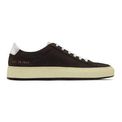 Common Projects Black And Silver Suede Retro Low Trainers In 7547 Blksil