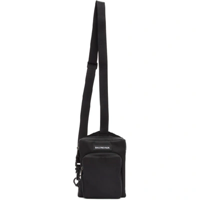 Balenciaga Logo-patch Canvas Cross-body Bag In Black